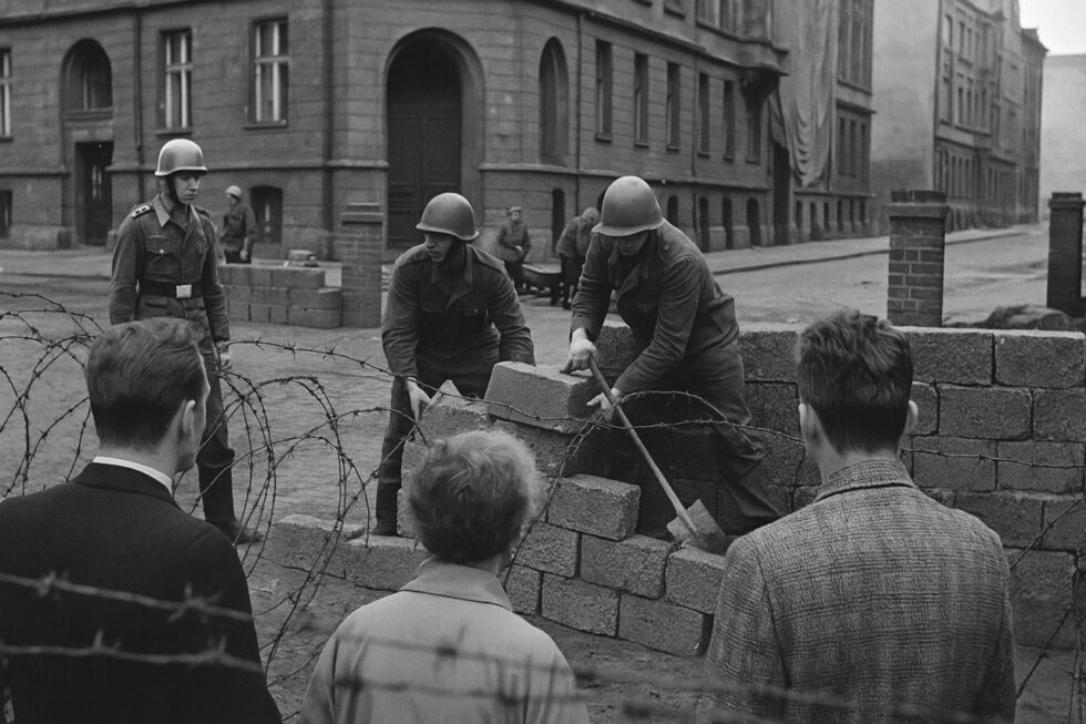 Historic image from August 13, 1961: Construction of the Berlin Wall – a symbol of German division and the Cold War.
