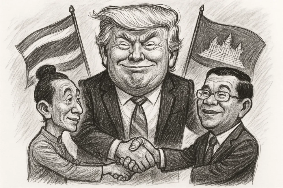 Donald Trump brokers a historic peace deal between Thailand and Cambodia. The agreement was signed at the ASEAN Summit in Kuala Lumpur, ending months of conflict.