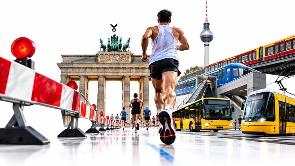 Berlin Marathon 2026 road closures on September 26–27: affected streets, closure times, U-Bahn and S-Bahn services, bus and tram changes, crossings and alternative routes.